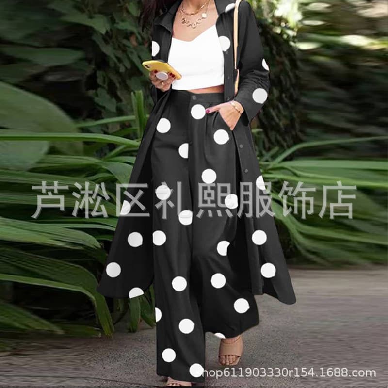 Polka Dot Wide-Leg Pants 2026 New Style Women's Fashion Print Amazon Independent Station Black Outer Order Two-Piece Set Versatile