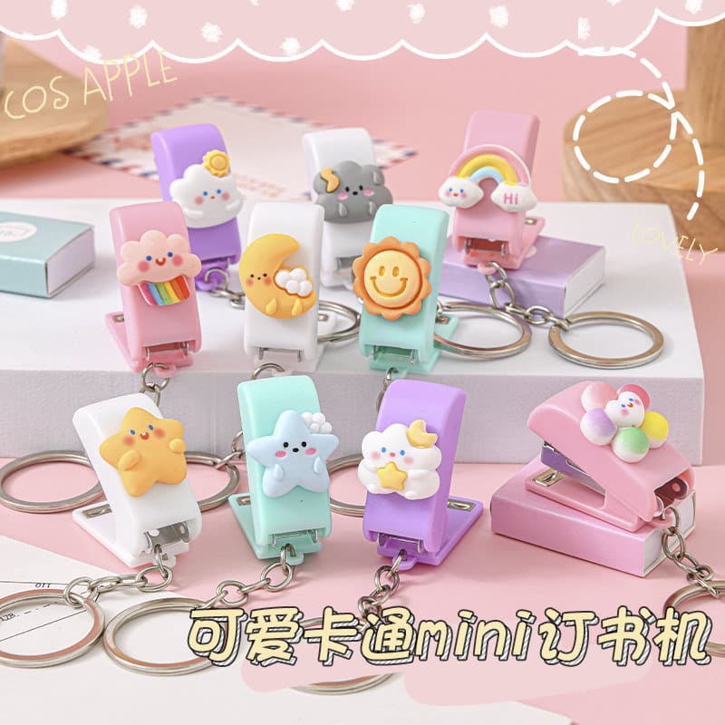 Cartoon Student Mini Stapler Set Portable Cute Stapler Keychain Weather Baby Small Stapler