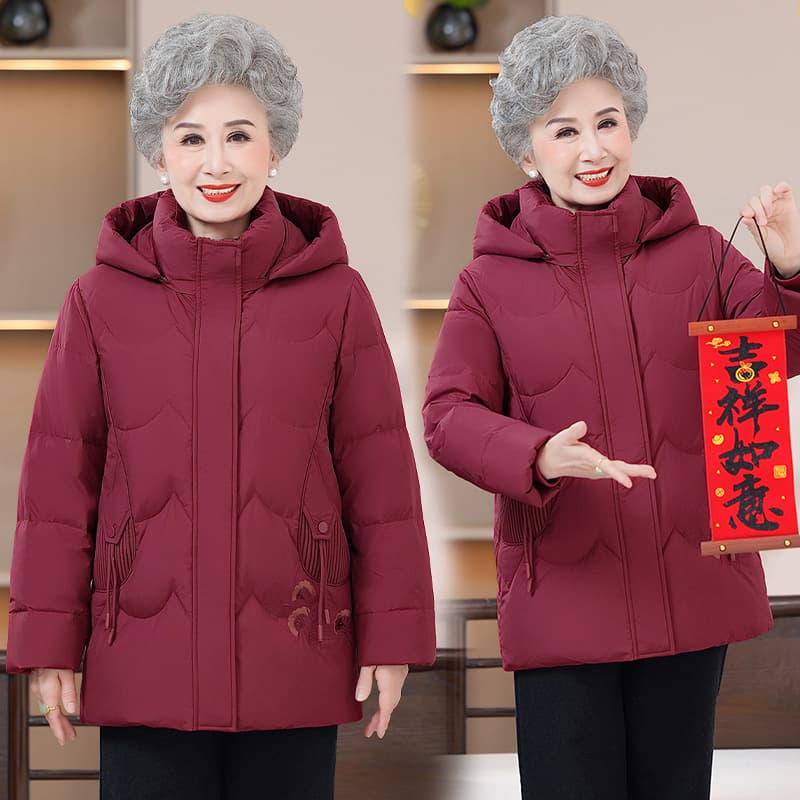 White Duck Down Down Jacket Mom Wear Winter New Style Middle-Aged and Elderly Short Thickened Warm Grandma Embroidery Fashionable Outerwear