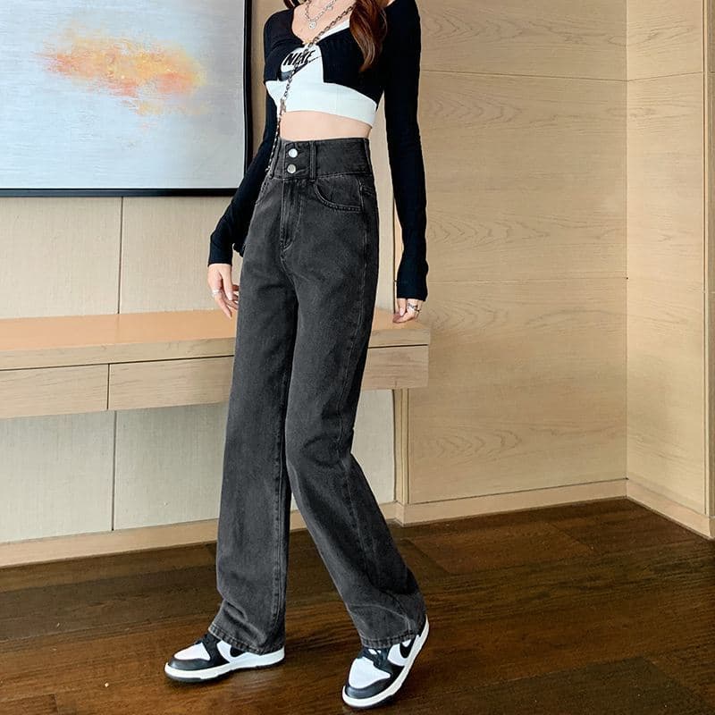 2025 new summer women's high-waist slim floor-length trousers with niche design straight-leg wide-leg jeans