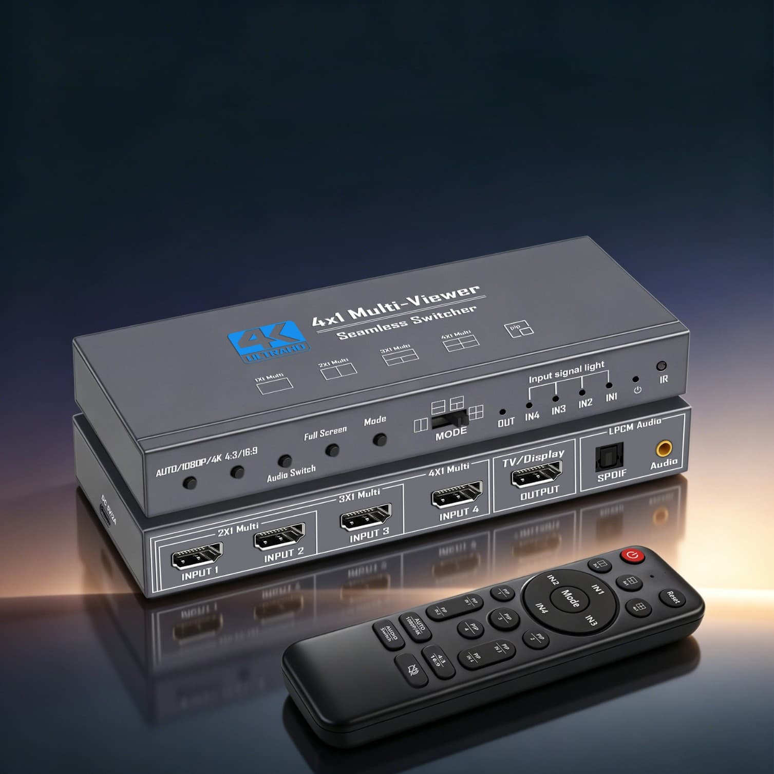 HDMI Seamless Splitter 4-in-1-Out Computer Screen Splitter 4-Port HD Picture Splitter PIP Seamless Switching