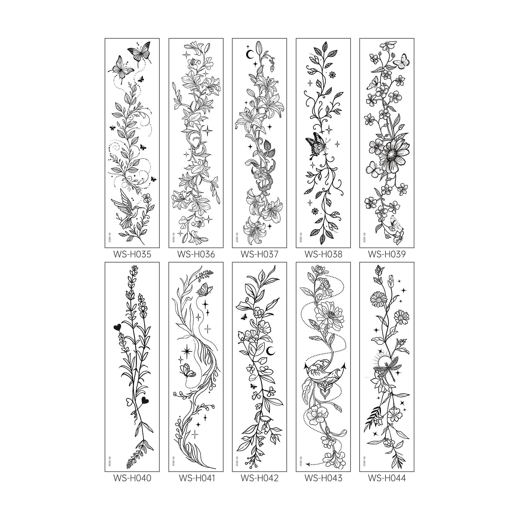 New Cross-border EU/US In-Stock Black and White Wildflower Temporary Tattoos Waterproof Lavender Premium Feel Tattoo Stickers