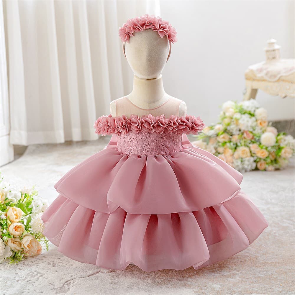 European and American new children's dress skirt girls three-dimensional flower fluffy cake skirt infant birthday party evening dress