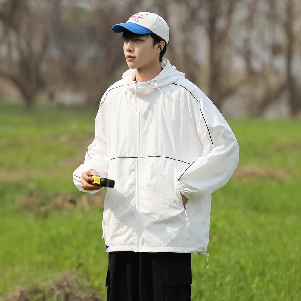 Summer hooded sun protection clothing with loose stripes, summer thin ice silk, breathable, quick-drying, anti-UV, large size air-conditioned clothing