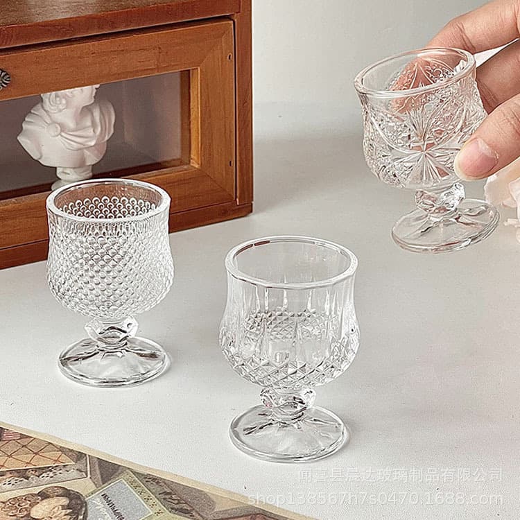 6 Pieces Vintage Carved Glass White Wine Glass, Small Carved Wine Glass, One or Two Wine Glasses, Sake Red Wine Glass, Household