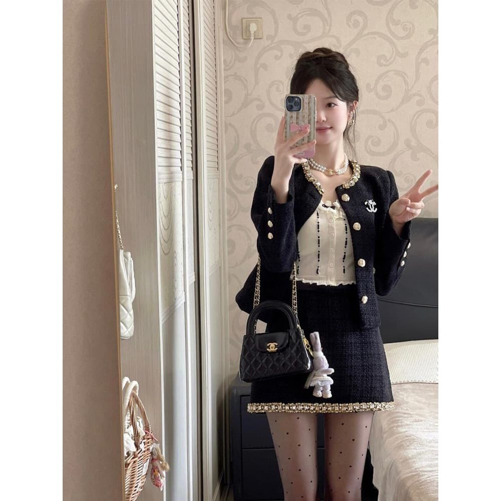 2025 Autumn Rich Girl Purple Little Chanel Style Suit Dress Women's High-End Short Jacket Elegant Socialite Two-Piece Set
