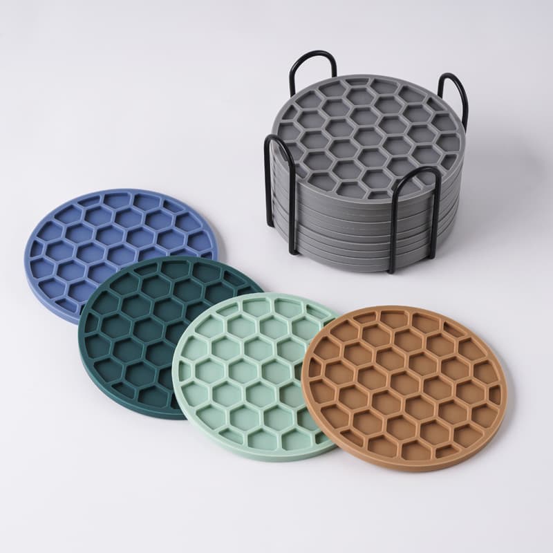 Silicone Coaster Round Striped Water Drain Heat Insulation Tea Cup Mat Set Non-slip Marble Pattern Heat Resistant Coffee Cup Pad