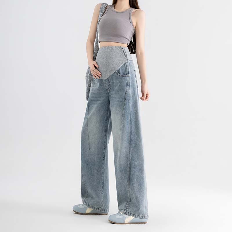 Cross-Border Quality Maternity Jeans Spring Autumn Wide Leg Pants Floor-Length Plus Size Export to Europe and America Maternity Pants
