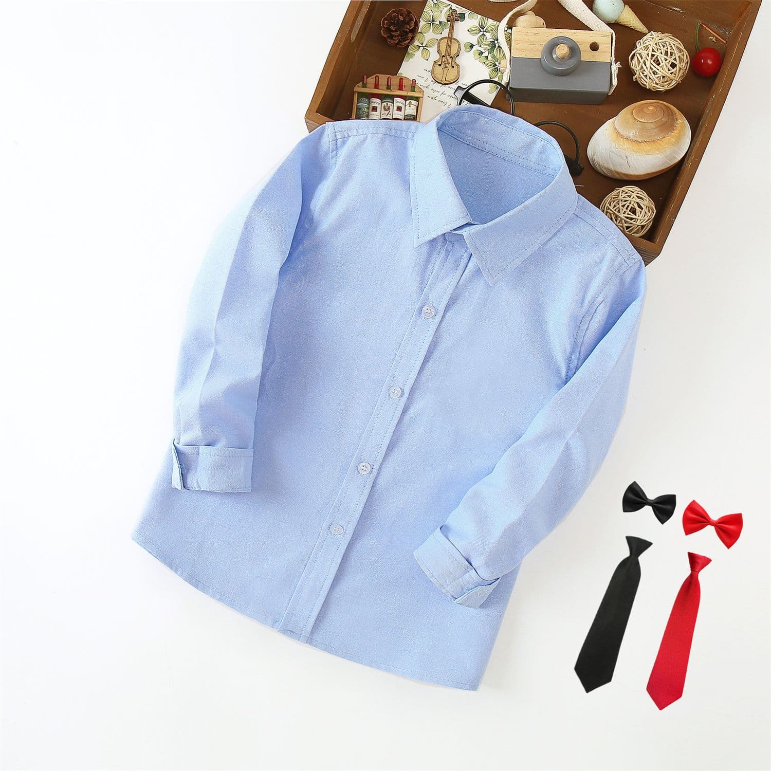 Pure Blue Long Sleeve Children's Shirt School Uniform for Girls And Boys Soft Cotton Blend Casual Style All Season Wear