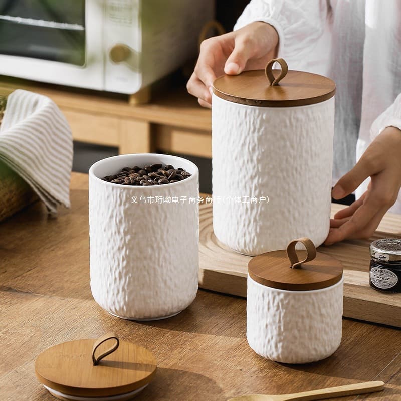 Rock Texture Ceramic Storage Jar Tea Canister Coffee Bean Airtight Container Kitchen Canister Sugar Jar Grain Jar