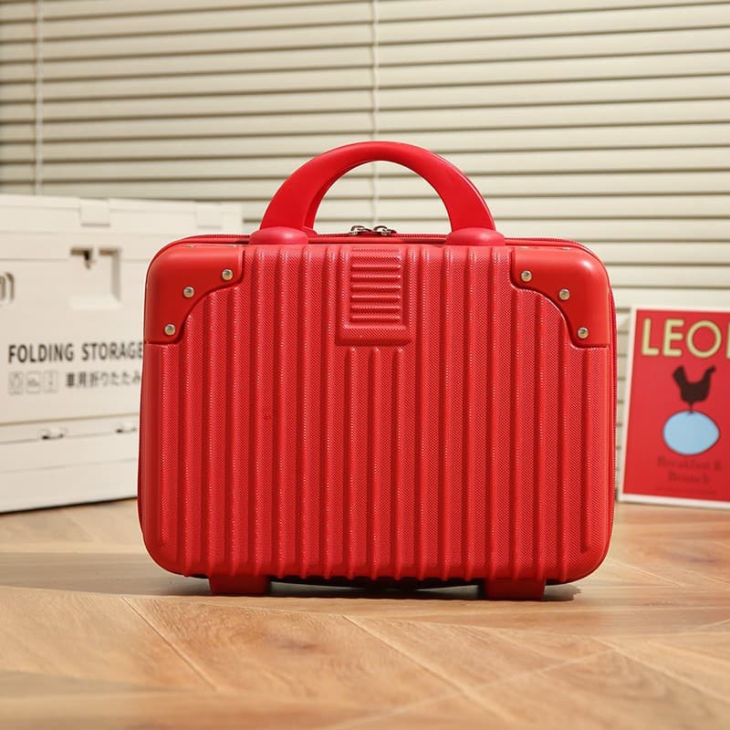 Portable Wedding Luggage Red Makeup Bag Small Size Bridal Trunk Cosmetic Case Waterproof Antiwear Lightweight Nylon Lining