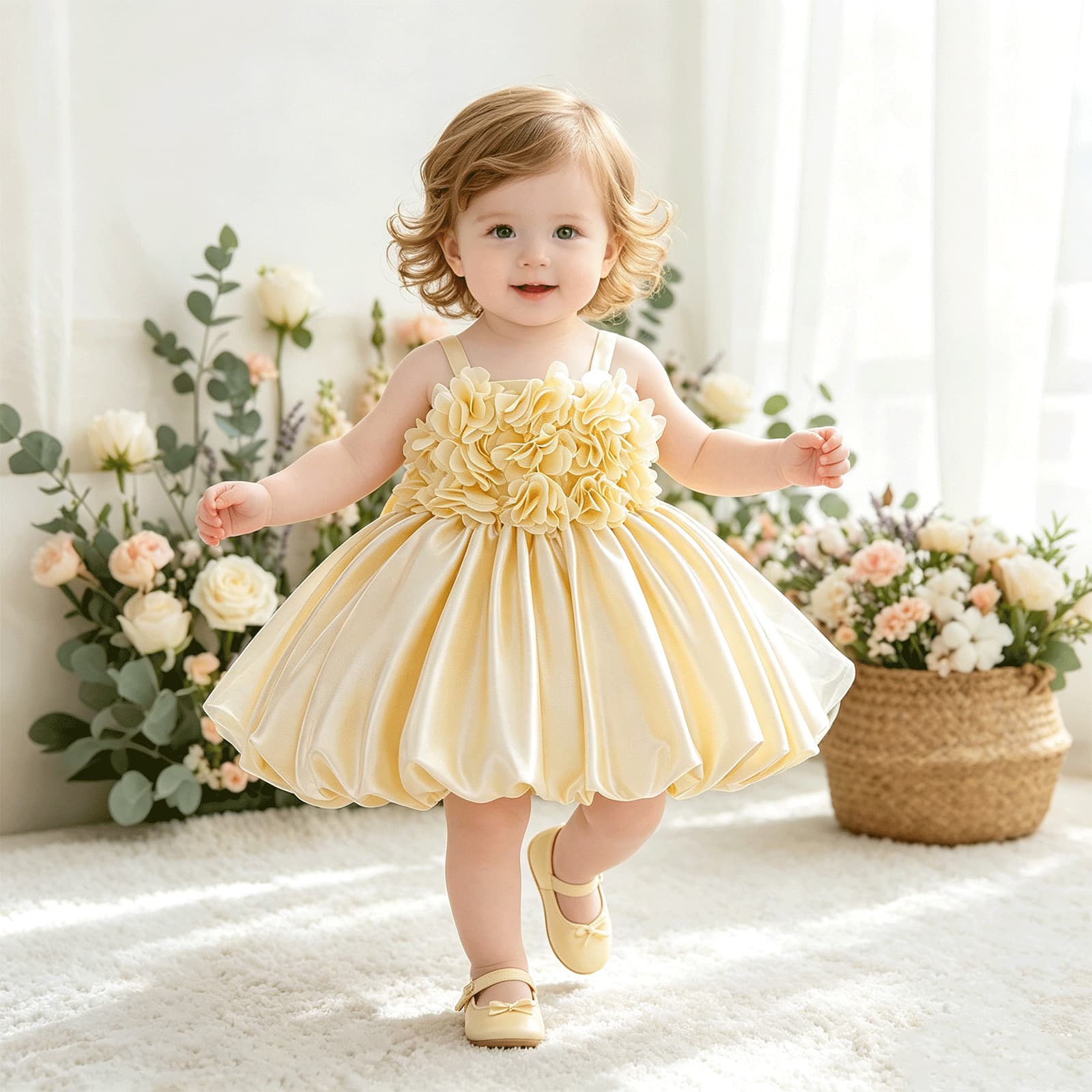 European and American Baby Girl Flower Bud Dress One-Year-Old Gown Princess Dress Baby Girl Party Dress