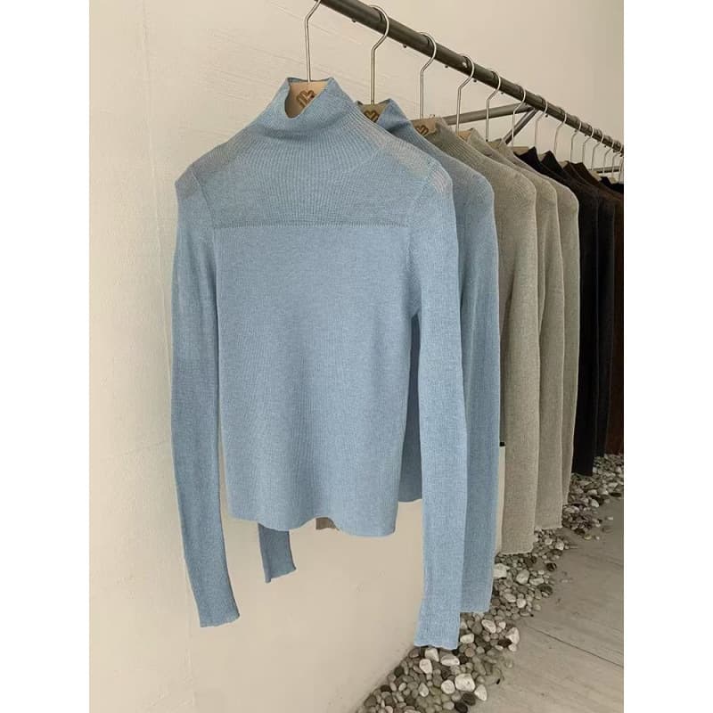 Elegant High Neck Wool Knitted Sweater, Soft and Lightweight Autumn/Winter Base Layer, Versatile Women's Top for Commuting