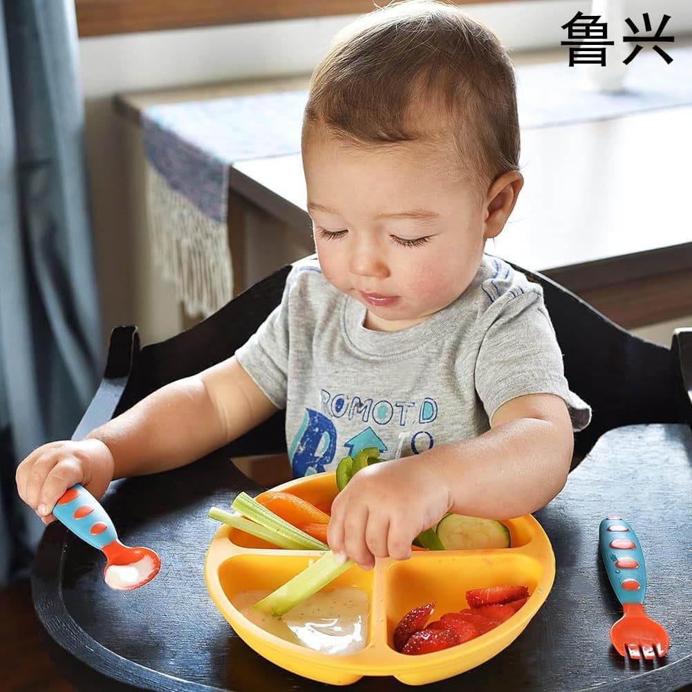 New silicone children's tableware, baby food compartment bowl, four reinforced suction cups, anti-slip, anti-fall, heatable dinner plate
