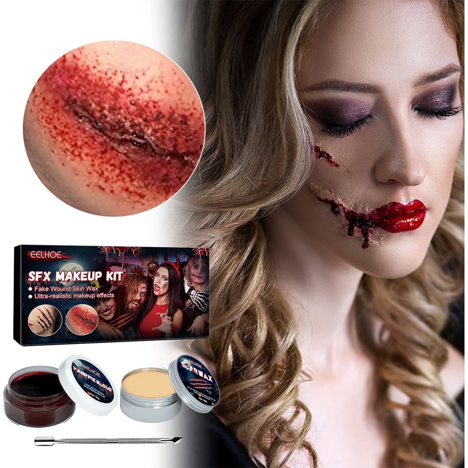 Skin Wax Plasma Tool Three-Piece Set for Freely Creating Realistic Wounds, Vampire, Zombie Cos Special Effects Makeup Set