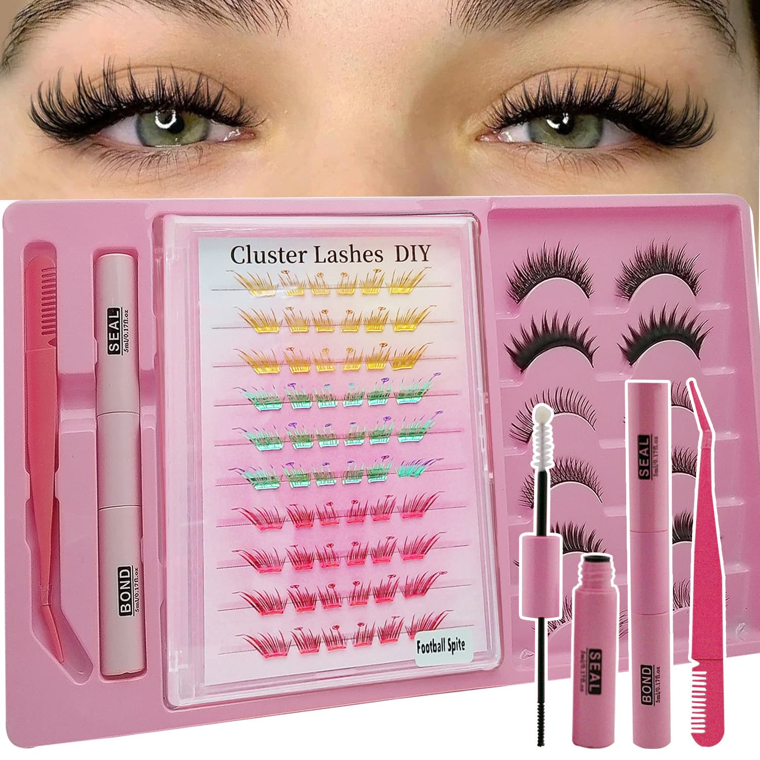 Cross-border Special Supply Colorful Eyelash Extension Tail Lengthening 5-13mm Cluster Lashes with Tweezers and Glue Set