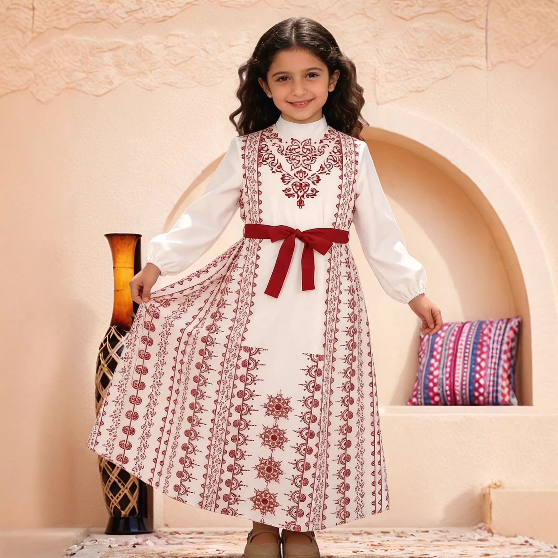 Cross-border Girls Long Dress Gown Turkish Girls Robe Children Printed Robe