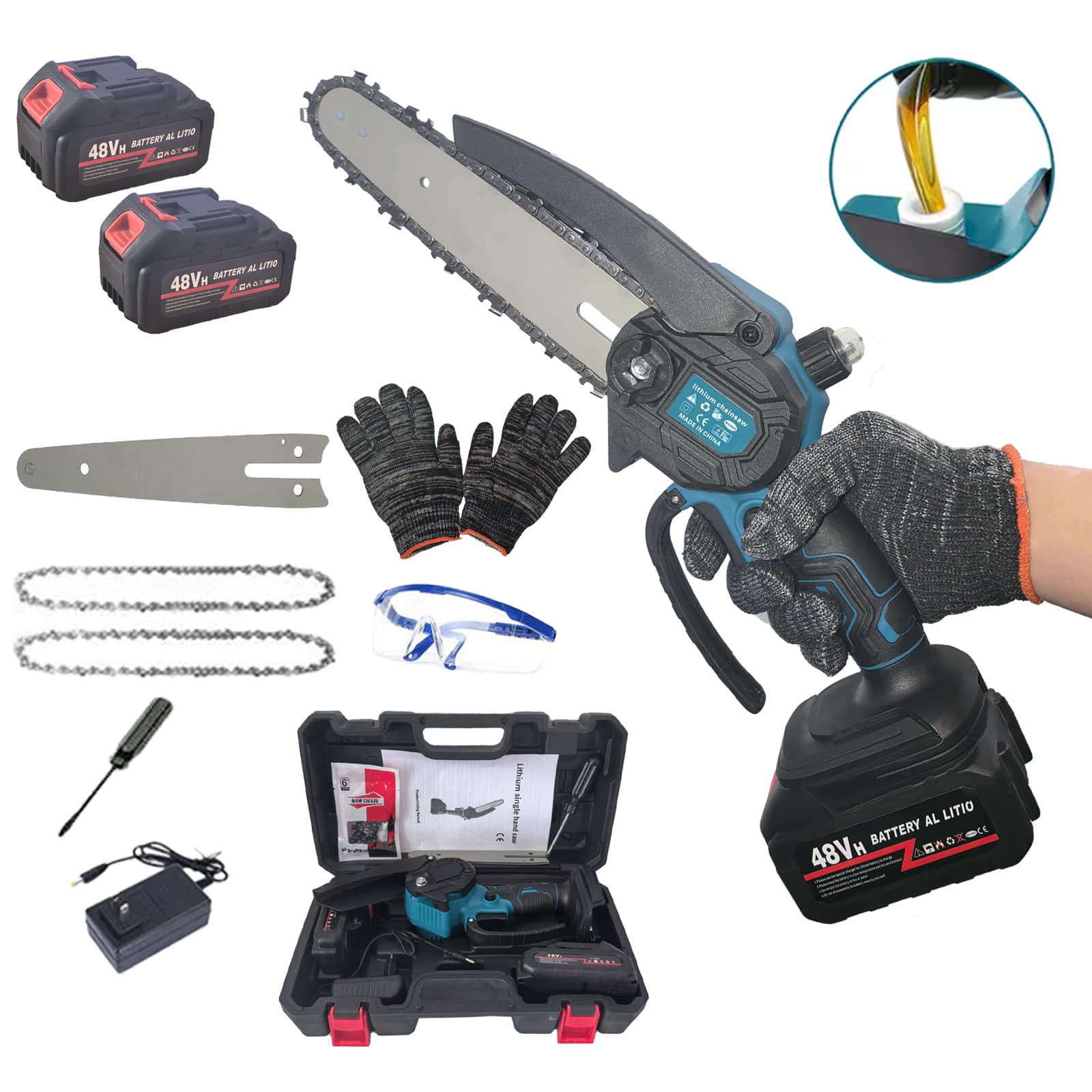 4-inch 6-inch Rechargeable Electric Chainsaw Household Tree Saw Oil Saw Portable Woodworking Garden Tool Tree Cutting Lithium Electric Saw