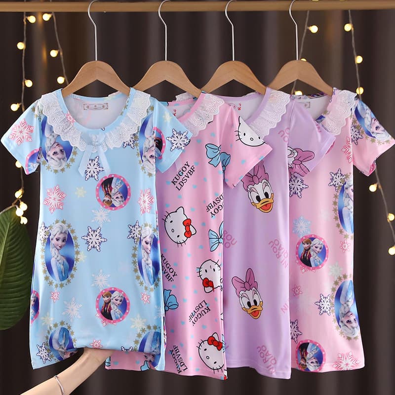 Cross-border wholesale children's sleepwear girls' summer princess lace short-sleeve nightgown home clothes air conditioning wear