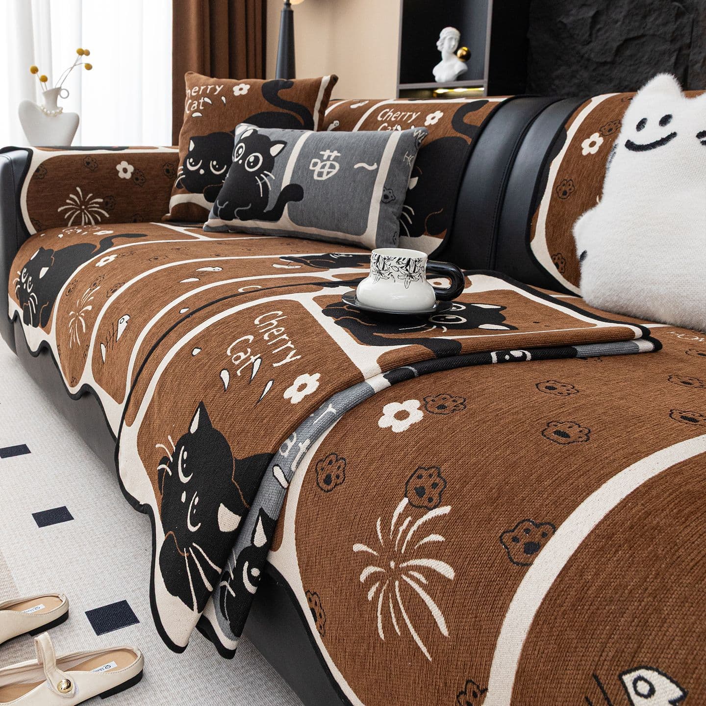 Cartoon special-shaped chenille sofa cushion 2026 four-season universal anti-slip full cover sofa cover wholesale anti-cat scratch