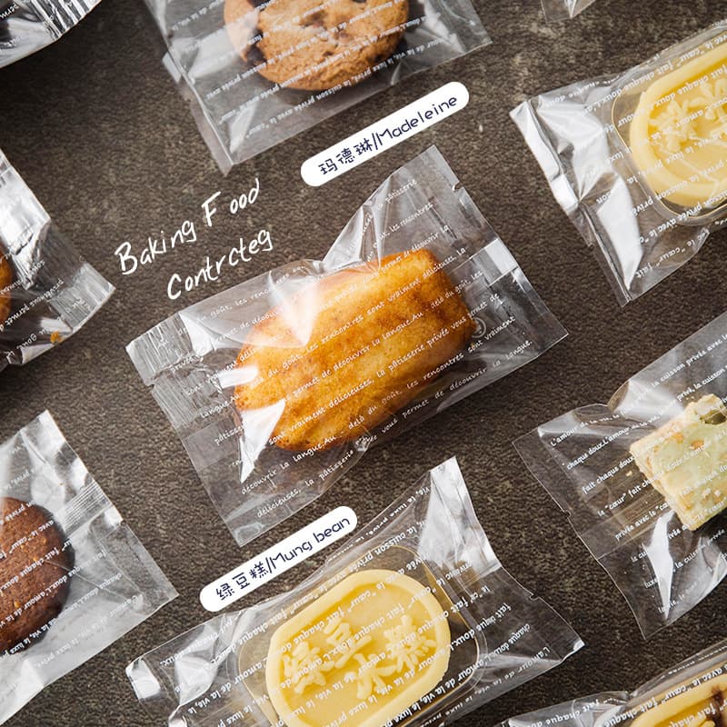 Transparent French Madeleine Green Bean Cake Packaging Bag, Financier Sliced Pound Cake, Snowflake Crisp, Cookie Biscuit Heat Seal