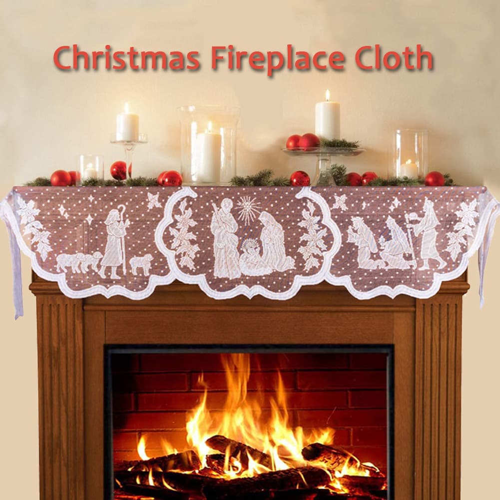 Christmas Fireplace Mantel Scarf White Lace Fireplace Cloth Christmas Decorative Cloth Mantel Cover