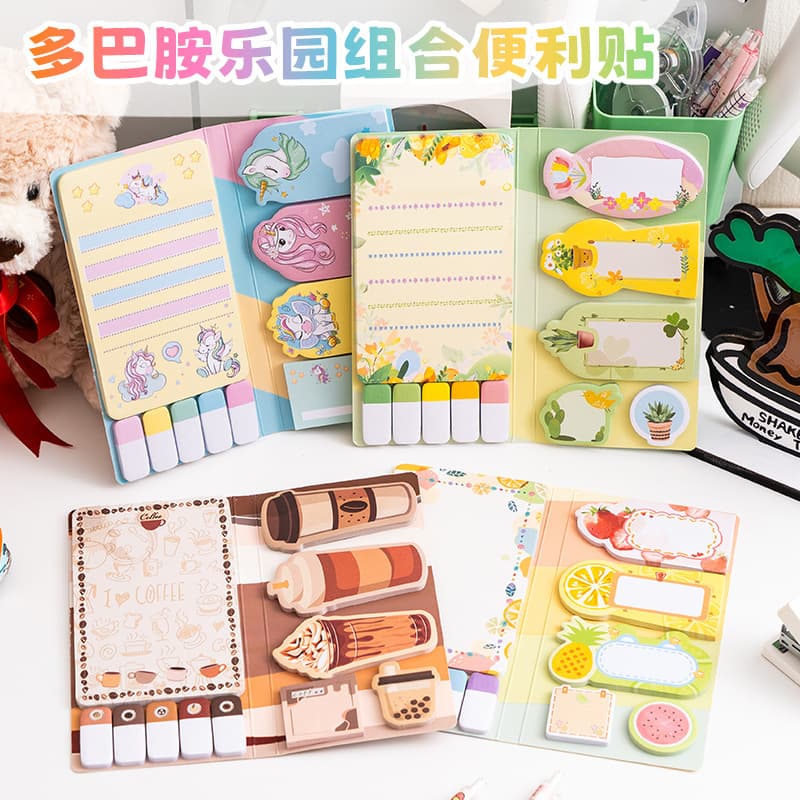 Cartoon Combination Sticky Notes Cute Memo N-Times Index Label Stickers Strong Adhesive Irregular Marking Stickers Customizable