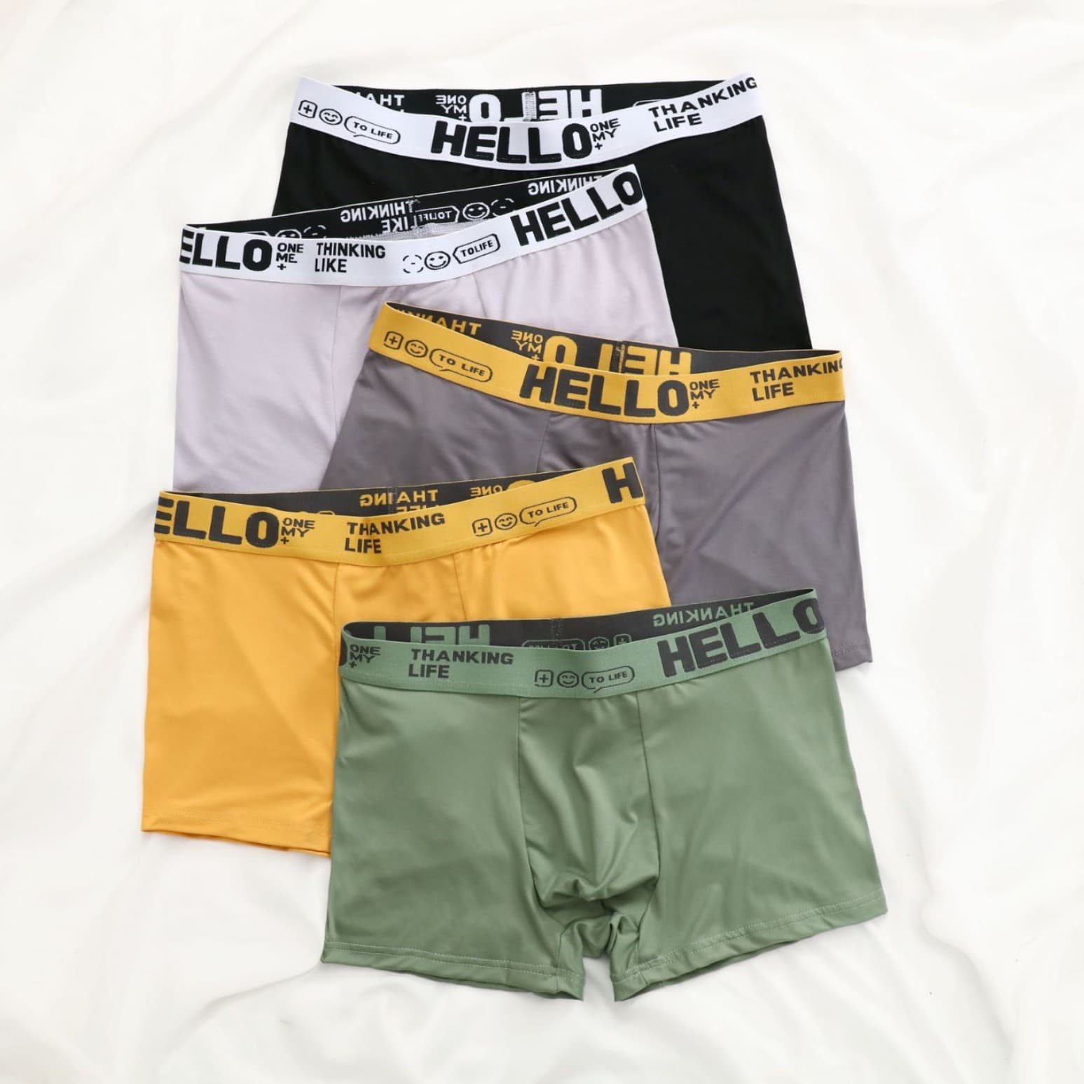 HELLO Men's Boxer Briefs Youth Mid-Rise Elastic Soft Cotton Underwear