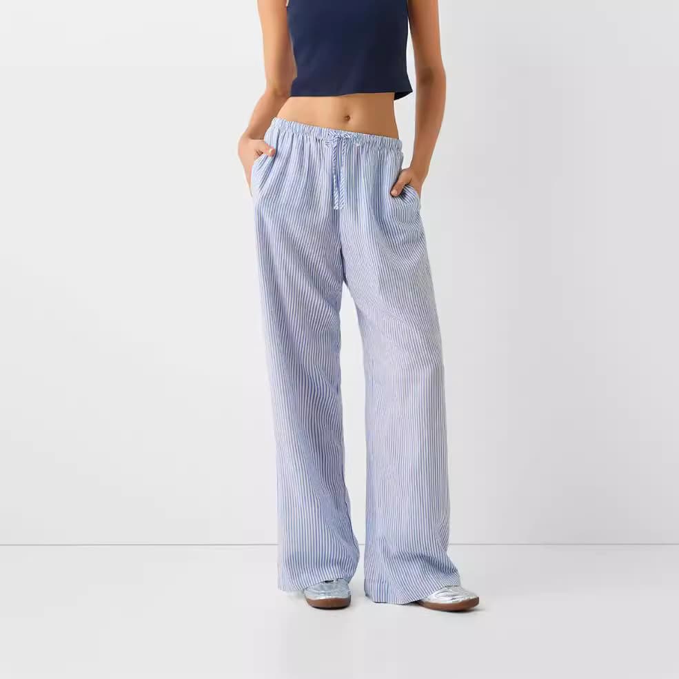2024 European and American Cross-Border Trade Amazon Women's Comfortable Elastic Waist Thin Stripe Casual Loose Pants