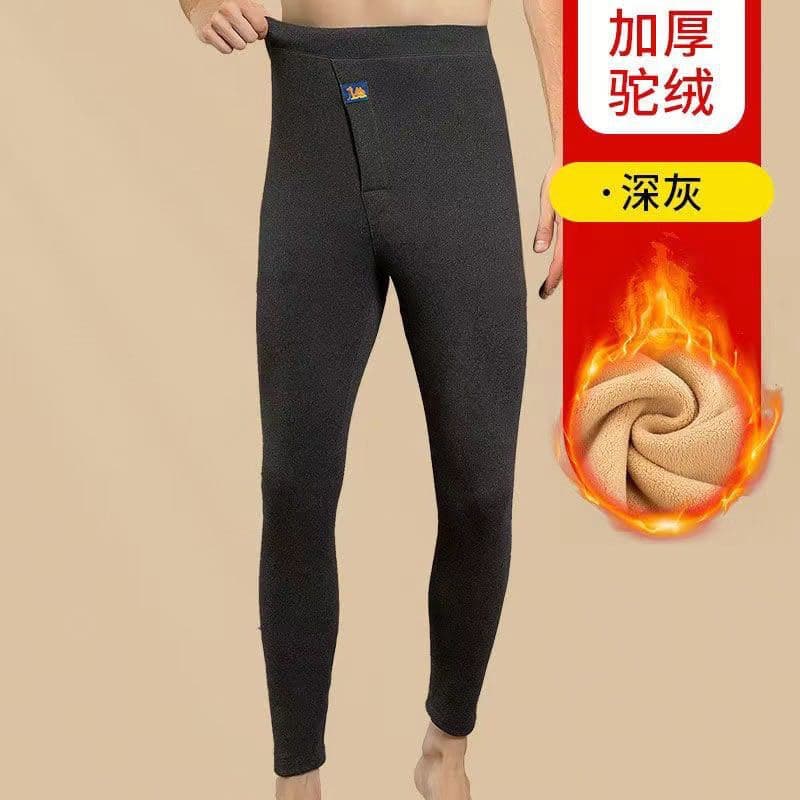 Winter-proof, high-elastic camel hair leggings, fleece-lined and thickened, unisex, slim fit, high-waisted, warm.