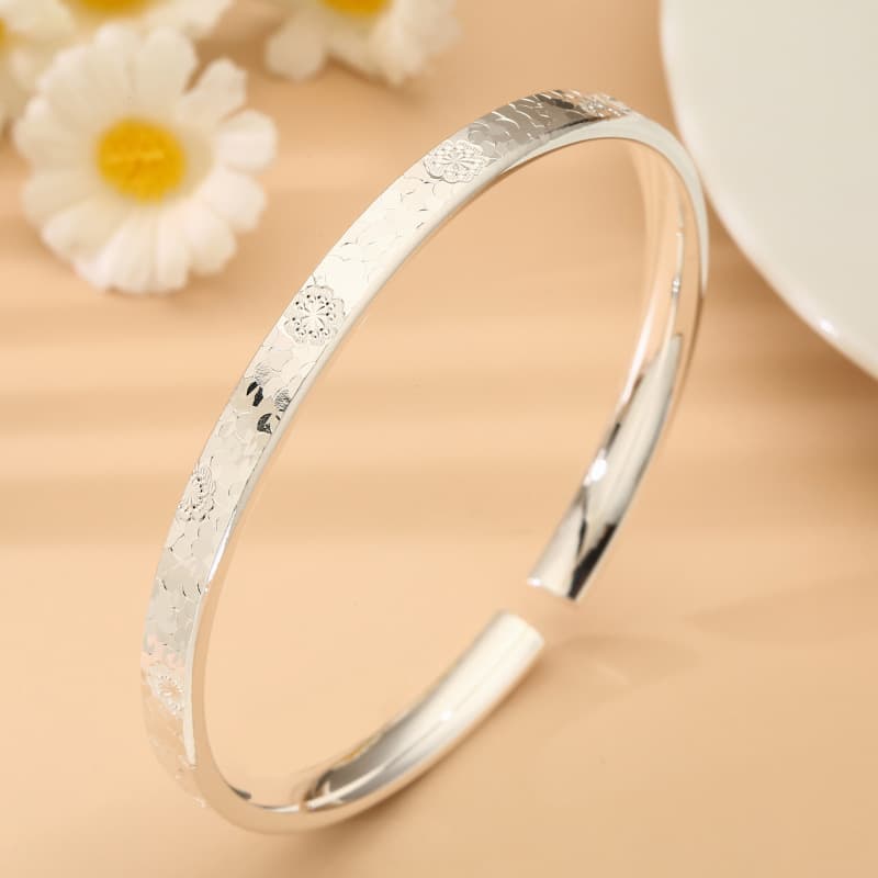 No. 8402 999.9 Pure Silver Open Crushed Ice Cherry Blossom Bracelet, Ethereal New Chinese Style Solid Silver