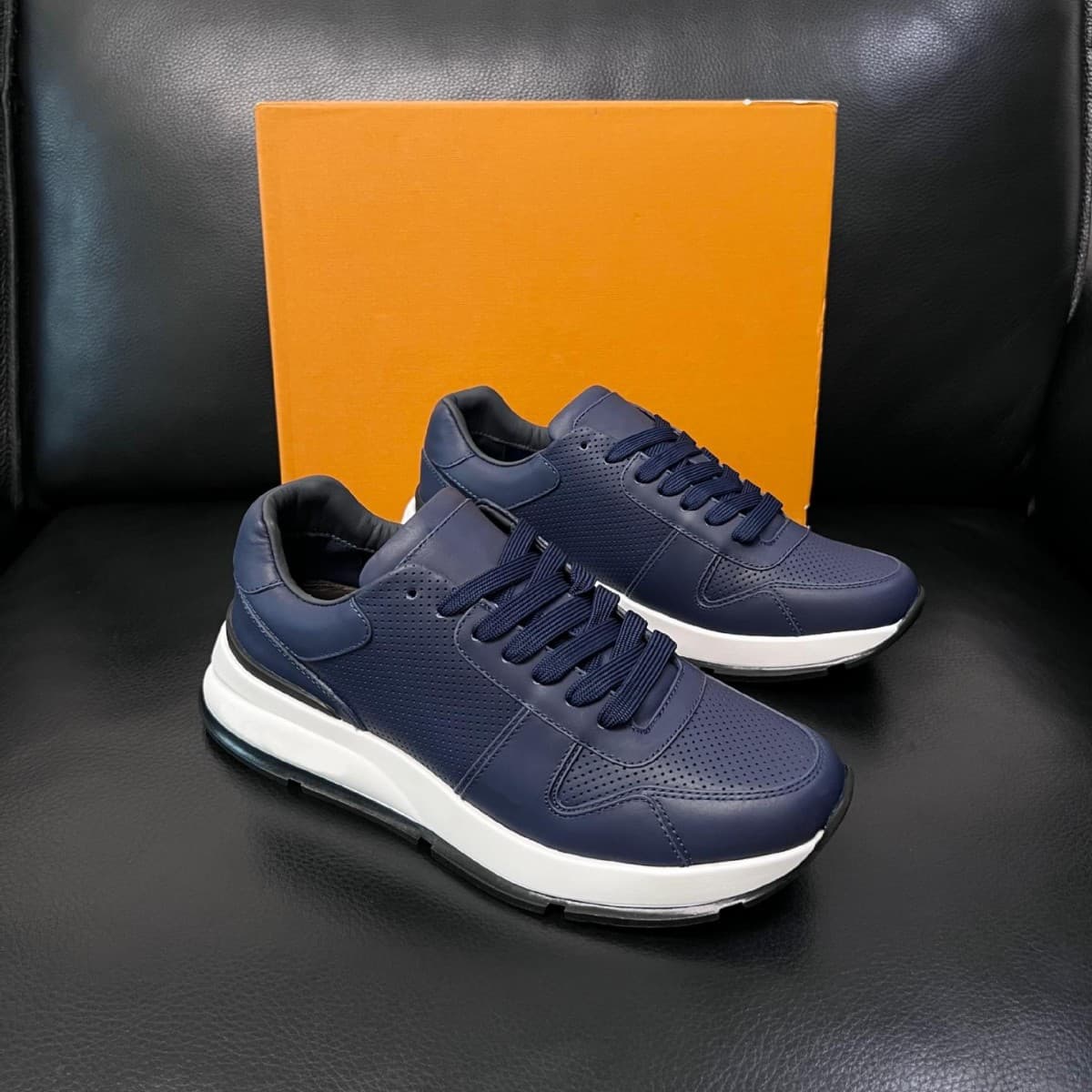 Cross-border Hot Selling Genuine Leather Business Casual Shoes Louis Breathable Perforated Sneakers Factory Direct Supply
