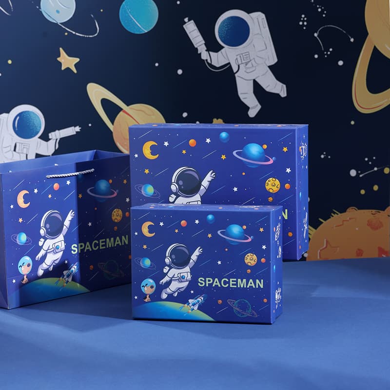 Spot dark blue astronaut gift box Children's Day gift box empty box cartoon astronaut gift box empty box