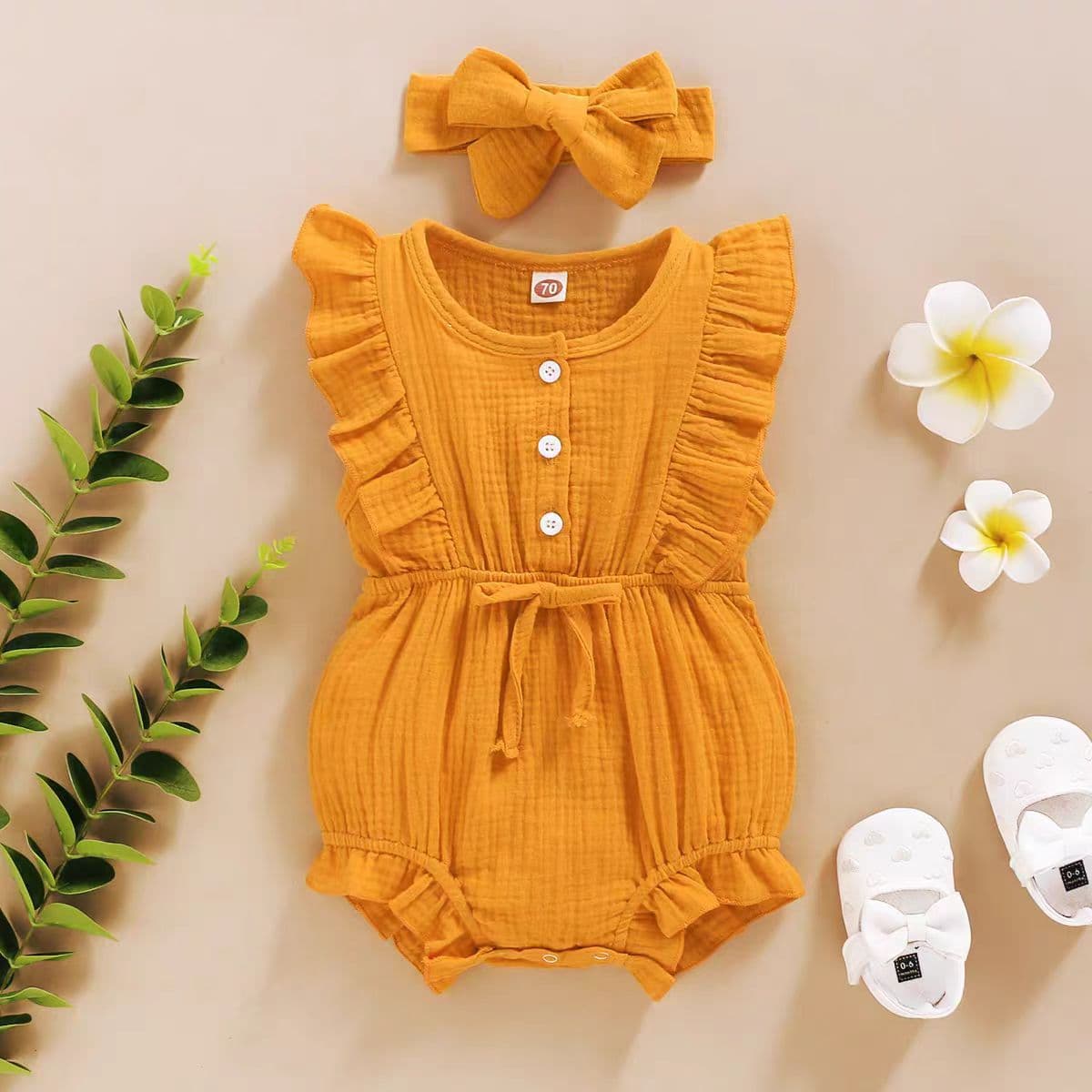 New Ins Hot Selling Overseas Girl Baby Romper, Crinkle Cotton Vest Bodysuit, Amazon Baby Girl Crawling Suit