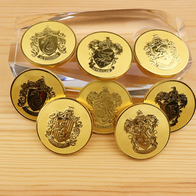 Harry Potter House Badge Gold Coin Gringotts Galleon Movie Merchandise with Money Bag Protective Case Commemorative Coin