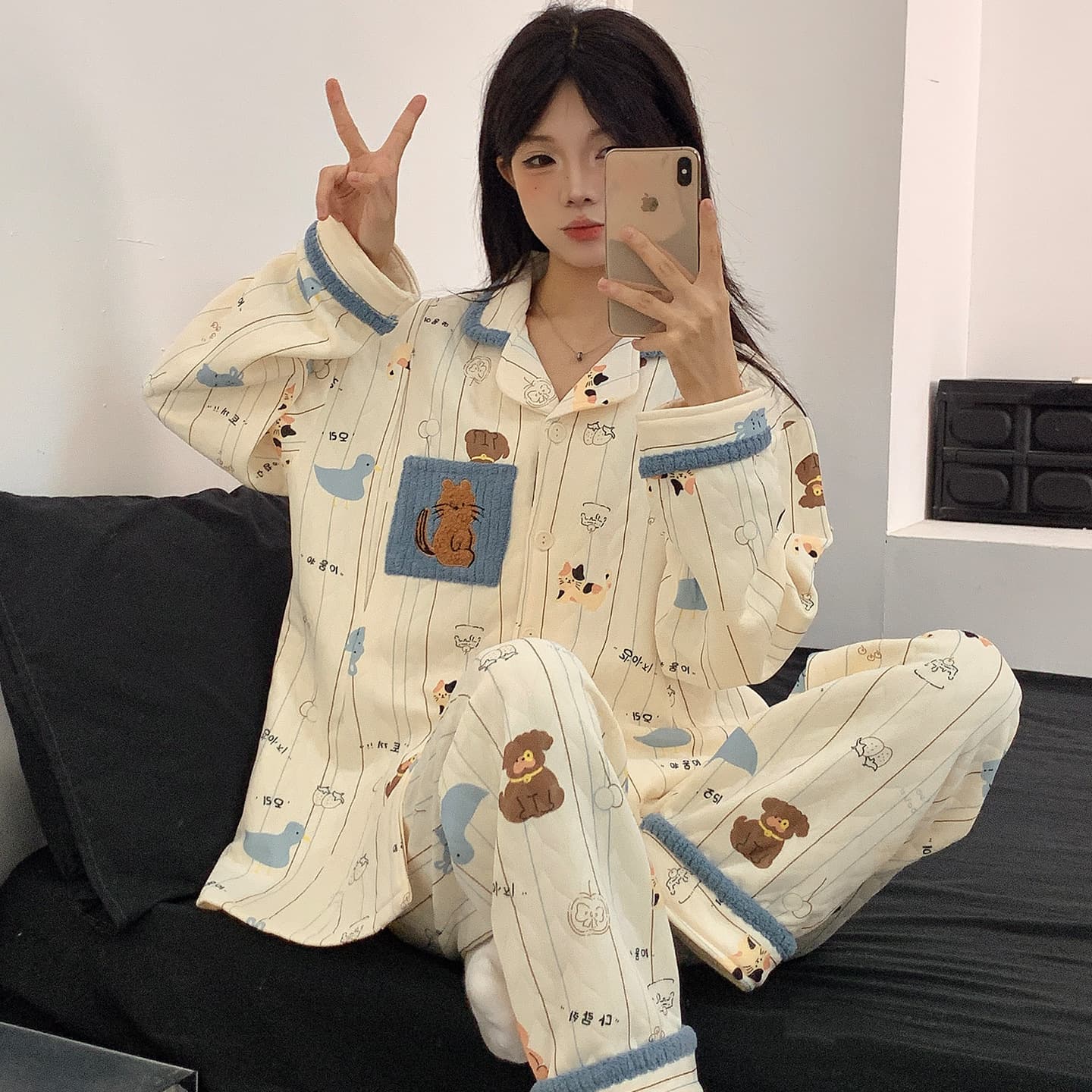 Autumn/Winter Air Cotton Maternity Robe, Thickened and Insulated, Nursing Sleepwear Set for Pregnant Women