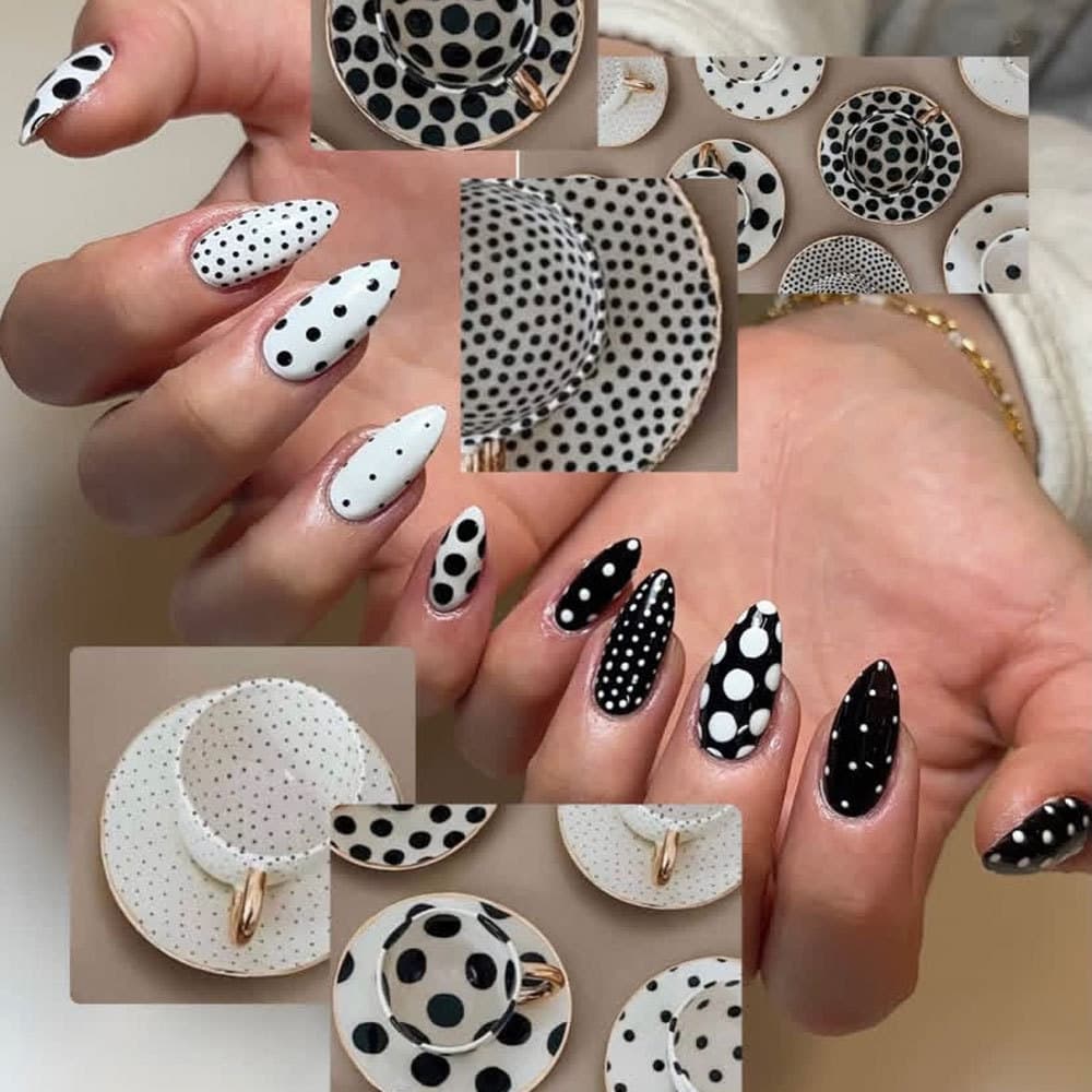 2026 New European and American Trendy Wearable Nails Black and White Contrast Color Almond Nails Removable Nail Art Pieces Wholesale