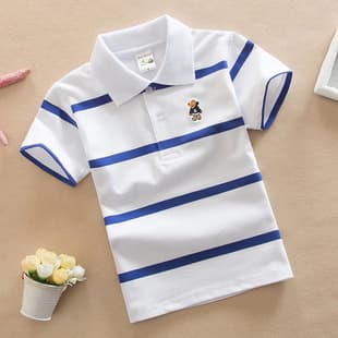 T-Shirt Kids Summer New Children's Cotton Striped Short Sleeve Polo Shirt Turn Down Collar for Toddler Kids Youth