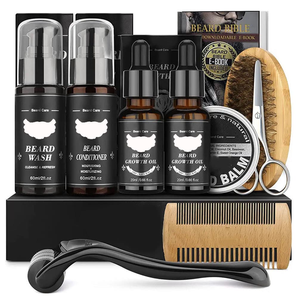 Men's Beard Care Kit Roller Set Beard Shampoo Conditioner Beard Balm Beard Comb Brush