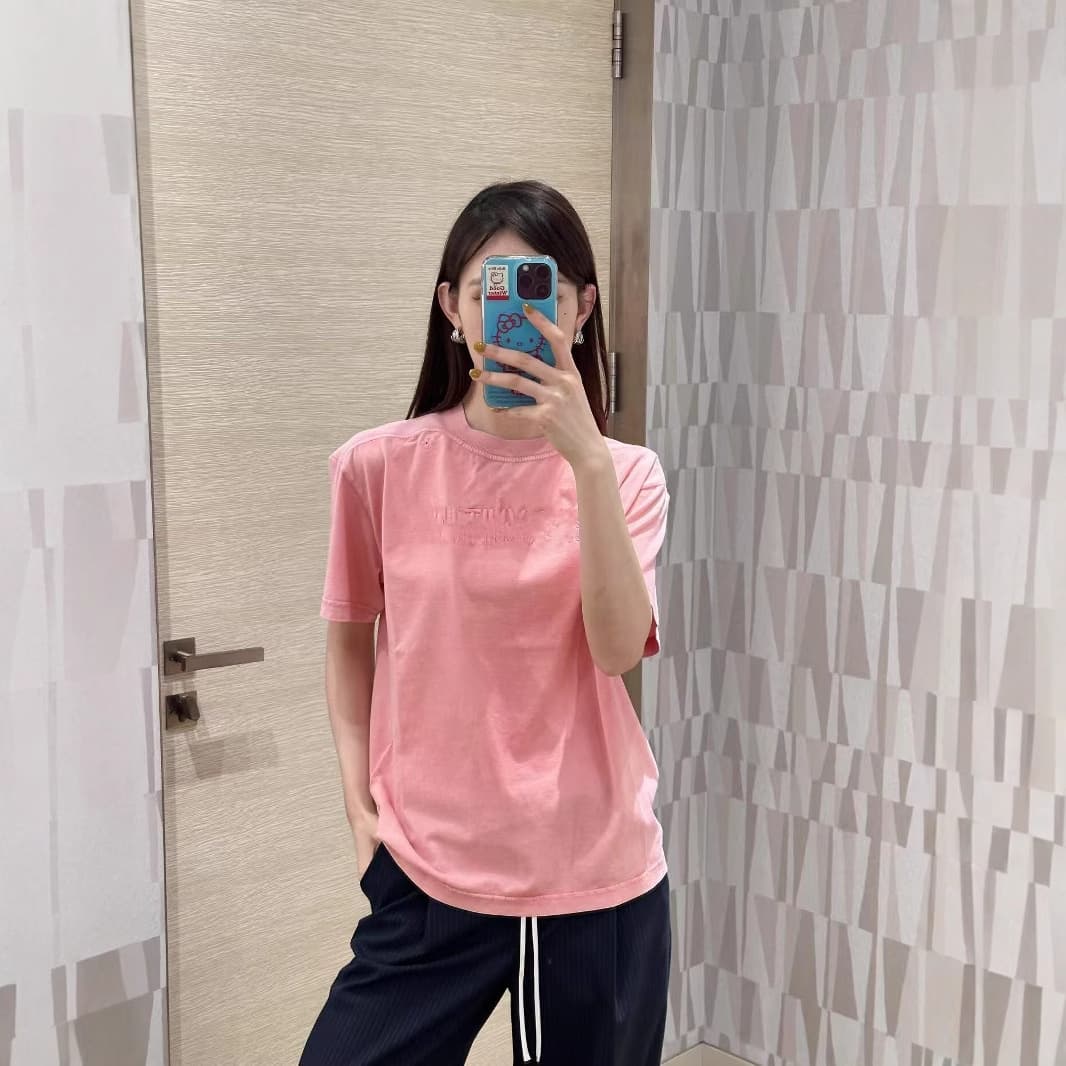 Authentic Version In Stock High Quality V-House 2025 New Washed Ribbed Short Sleeve T-Shirt Loose Fit Unisex