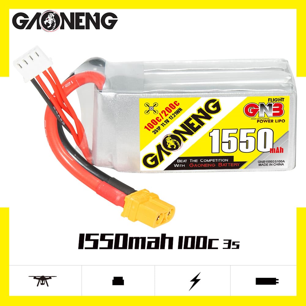 GNB High Performance 1550mAh 3S 11.1V 100C FPV Drone RC Boat High Discharge Battery