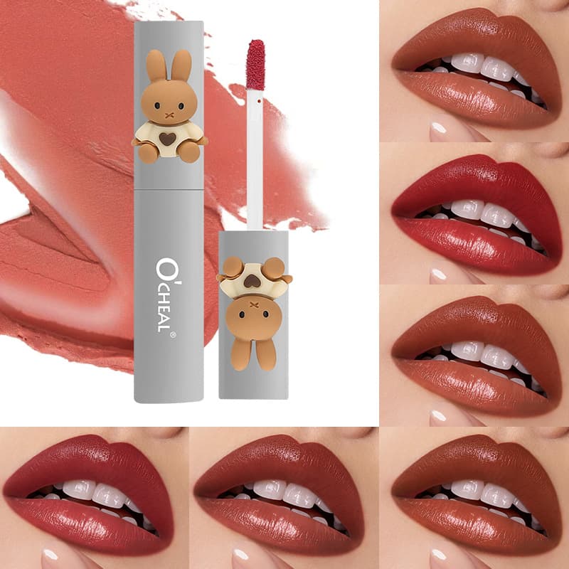Cross-border Exclusive English Version Matte Moisturizing Lip Gloss, Hydrating, Non-Drying, Easy to Color, Whitening, Waterproof, Long-lasting, Cartoon Design