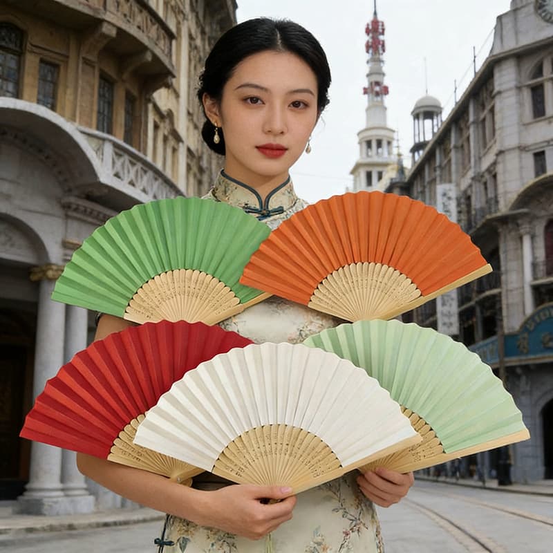Blank Solid Color Folding Fan Paper Fan for Painting, Student Children Kindergarten Handmade DIY Colored Plain Fan Surface Wholesale