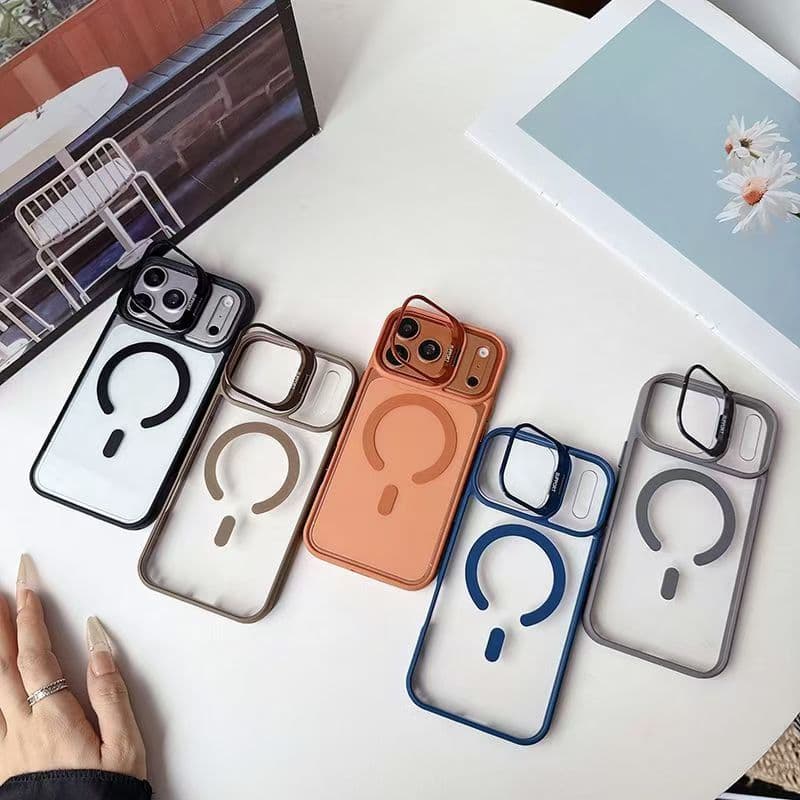 Lens Frame with Built-in Stand Phone Case Compatible with iPhone 17, iPhone 16 Pro Max, Metal Stand, Magnetic