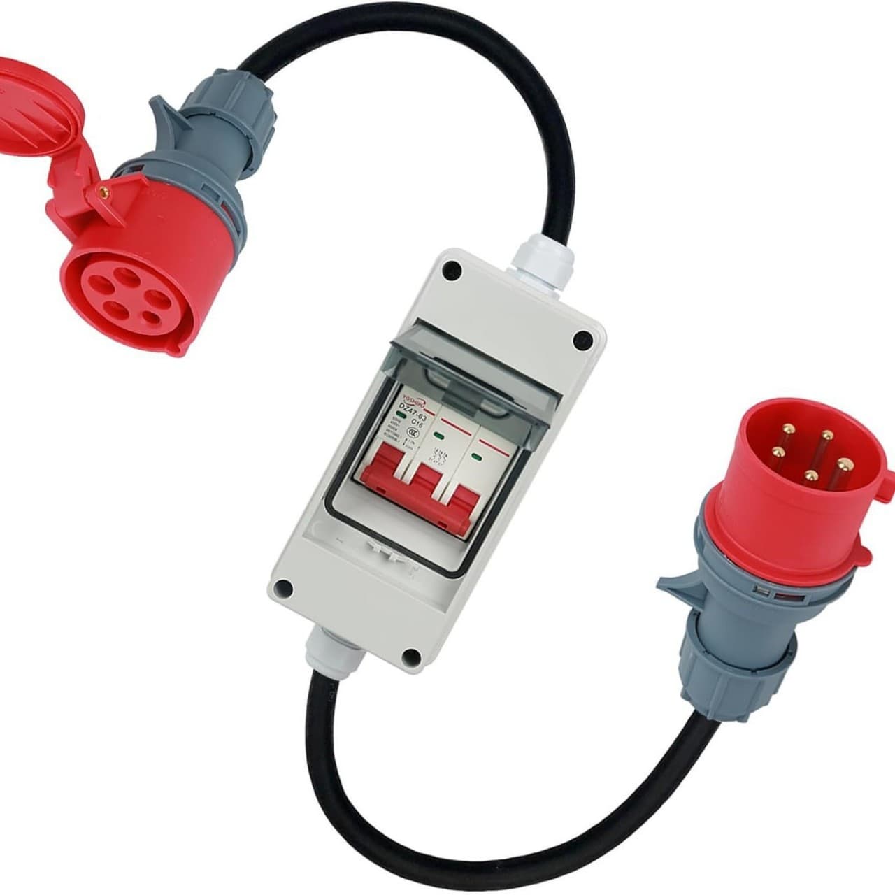 5-Core Power Cord Industrial Plug with CE Circuit Breaker 5P CEE Adapter 16A-32A Waterproof Industrial Aviation Connector