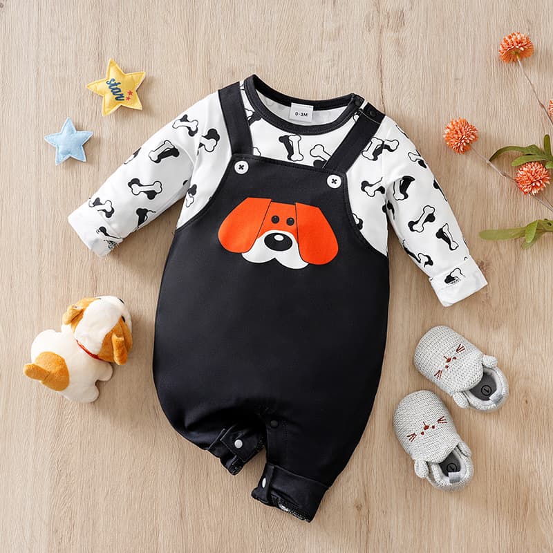 Newborn Baby Clothes Baby 100 Days Romper Full Month Cartoon Suspender Long Crawling Suit 0-1 Year Jumpsuit Cross-border