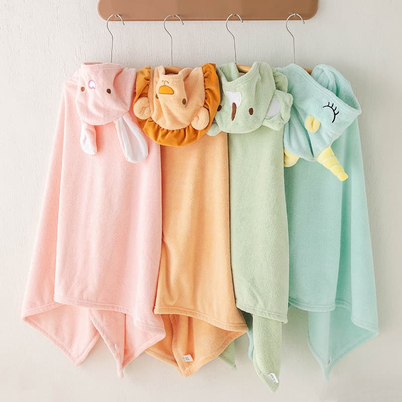 Cartoon Coral Fleece Children's Bathrobe Swimmable Hooded Coat Soft Absorbent Baby Swimming Hooded Towel in Wholesale