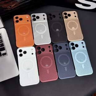Apple 17 Pro Max Borderless Magnetic Phone Case, iPhone 16 Heat Dissipation Mesh 15 Honeycomb Solid Color Protective Cover