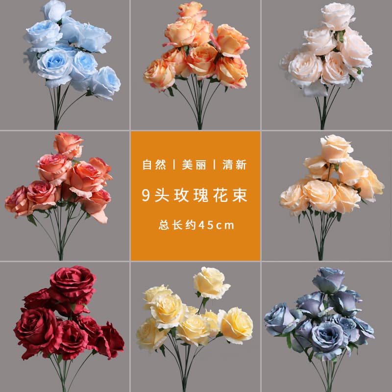 Bundle of 9 roses, artificial flowers, living room table, artificial flower decoration, wedding flower arrangement, silk flower art, waterfall flower