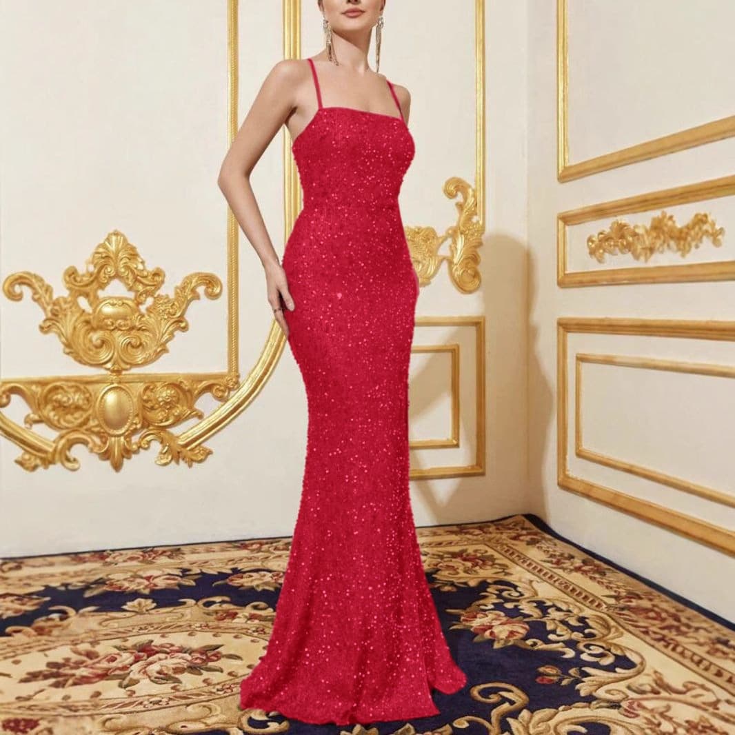 Exquisite sequined bridesmaid dress with high waist and hip lift